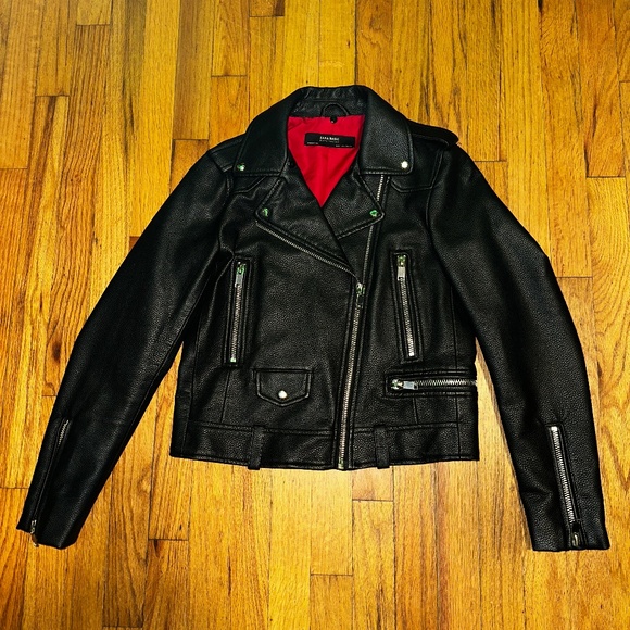 Zara Basic Outerwear Black Faux Leather Moto Jacket - Size Small - Picture 1 of 9